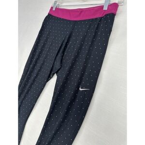 Nike Womens Size Medium Polka Dot Black Pink Leggings Crop Capri Length